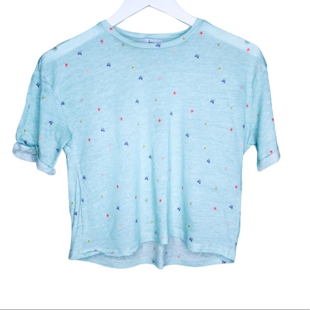 KIZ Butterfly Dainty Print Crop Tee/Top With Scoop Neck Mint Green Size Small